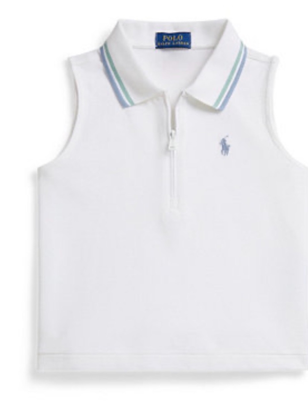 Polo by Ralph Lauren White Sleeveless Zip Polo with Blue & Green Trim